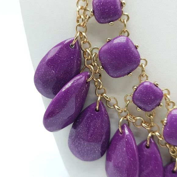 INC Purple Teardrop Acrylic Statement Necklace Lobster Closure Gold Tone Vintage - Picture 2 of 8